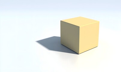 Fototapeta premium Pale yellow cube on white background, studio shot, simple geometry, 3D rendering, for design