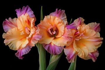 Close up of orange violet Tantastic gladiolus bloom