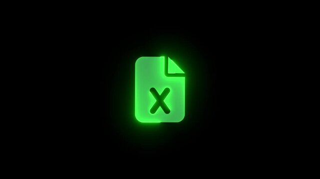 File excel icon green color glowing neon animation on black background
