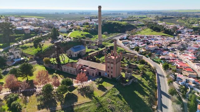 Aerial View of Old Mining Tower and Surroundings