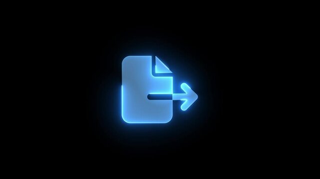 File export icon blue color glowing neon animation on black background