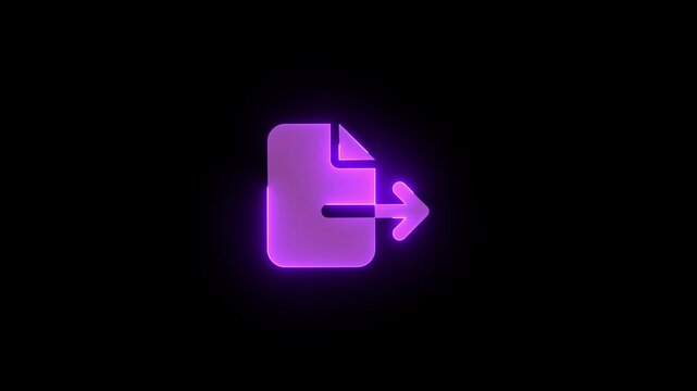 File export icon purple color glowing neon animation on black background