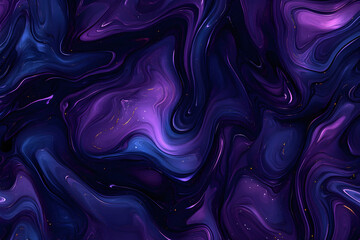 Obraz premium cosmic-inspired fluid ink background with deep purple and navy blue swirling waves, subtle metallic reflections, and scattered white speckles, evoking a galactic and mysterious aesthetic