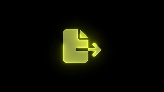 File export icon yellow color glowing neon animation on black background