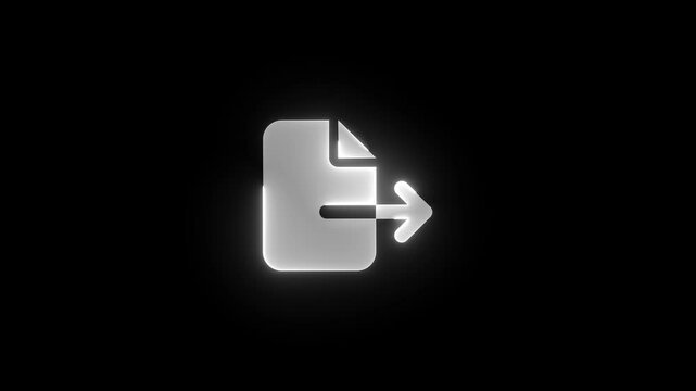 File export icon white color glowing neon animation on black background