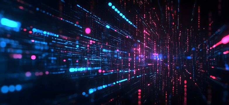 Digital background perfect for tech processes, neural networks, artificial intelligence, data transfer and encryption, digital archives, sound and graphic presentations, science, education, etc. - Powered by Adobe