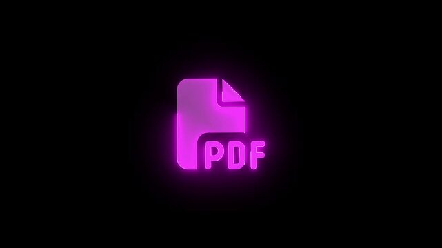 File pdf icon pink color glowing neon animation on black background