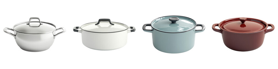 Casserole dish isolated on transparent background, PNG, Set of