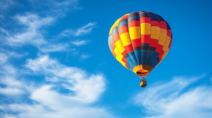 Fototapeta premium A colorful hot air balloon soars through the sky during the warm afternoon hours.