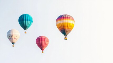 Fototapeta premium Colorful hot air balloons floating above the white space.