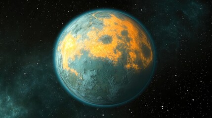 Naklejka premium Fiery Orange Planet In Distant Starry Space