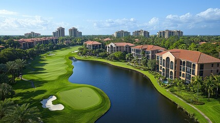 Luxury Golf Resort Community: Aerial View of Upscale Condos and Championship Golf Course