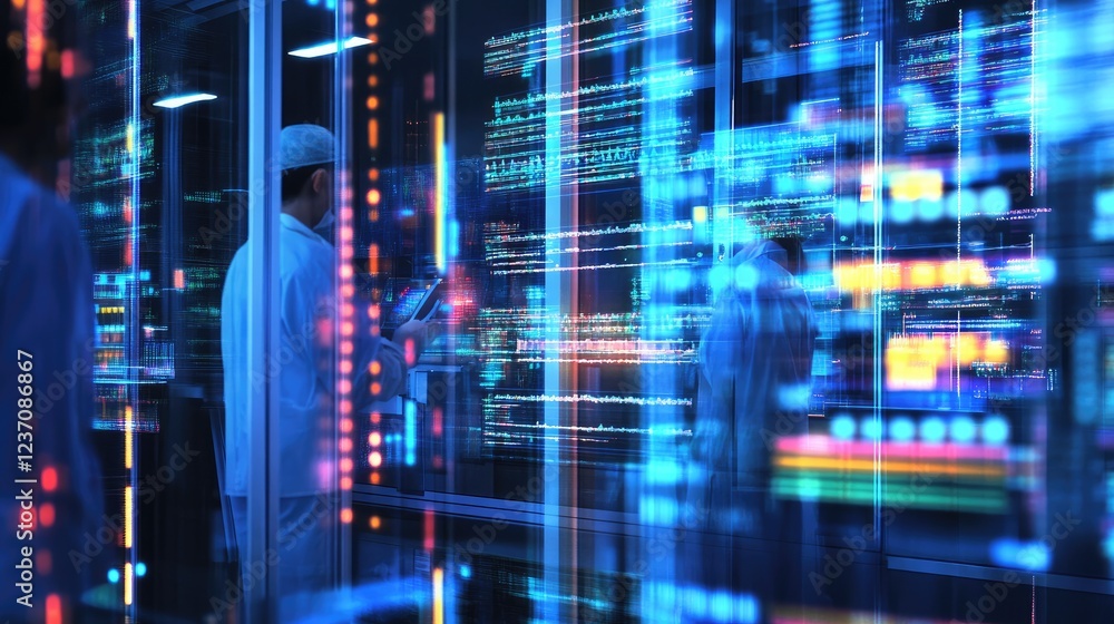 Poster technicians work within a modern data center