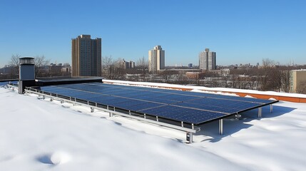 Rooftop Solar Panels Under Winter Snow