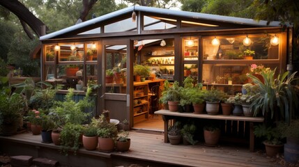 An eco friendly home powered by solar panels, surrounded by a lush garden with native plants, illustrating sustainable living