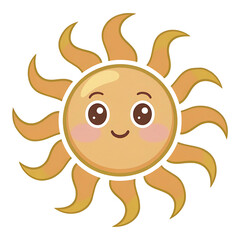 Fototapeta premium Cheerful Cartoon Sun with Blush and Wavy Golden Rays