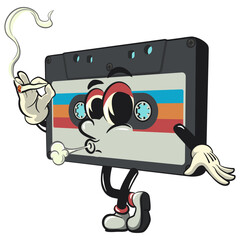 Cute retro cassette vektor illustration mascot character smoke calmly, work of hand drawn