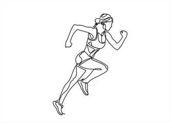 Woman Runner One Line Drawing. Running Abstract Minimal Drawing. Continuous One Line Woman Run Sport Illustration. Modern Trendy Contour Drawing