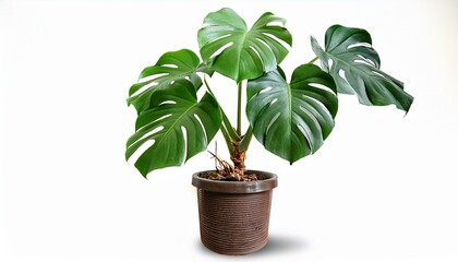 giant monstera tree in flowerpot remoted on white history with clipping course