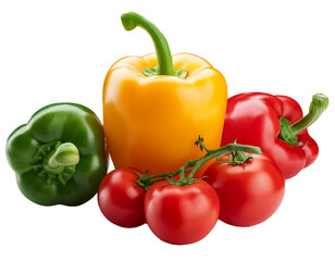 Peppers and tomatoes isolated on white background, cutout