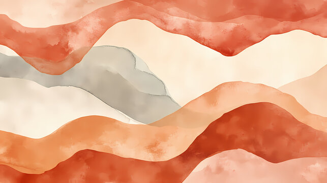 A watercolor abstract. organic shapes in terracotta tones create a warm, inviting design. Muted Earthtones. Illustration