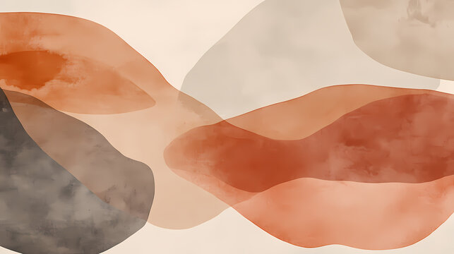 A watercolor abstract. organic shapes in terracotta tones create a warm, inviting design. Muted Earthtones. Illustration