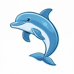 Obraz premium Joyful Blue Dolphin Leaping Gracefully Against White Background