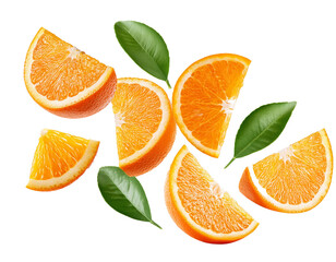 falling orange pieces isolated on white background, cut out