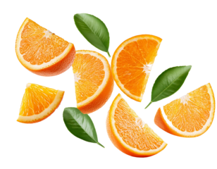 falling orange pieces isolated on white background, cut out