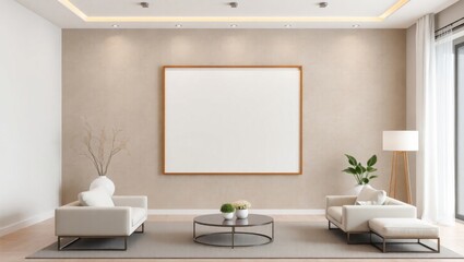 Fototapeta premium Minimalist Interior Featuring a Blank Frame on the Wall