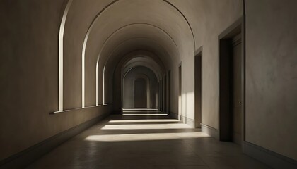 Fototapeta premium Serene Archway Corridor: Sunlit Minimalist Interior Design