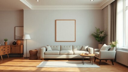 Modern Living Room Frame Mockup with Neutral Tones