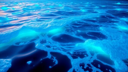 Neon Ocean with Bioluminescent Waves