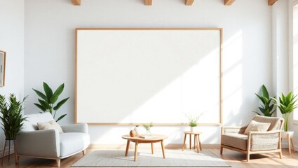 Scandinavian-Style Interior with a Framed Wall Poster Mockup