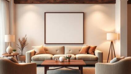 Stylish Poster Mockup in a Cozy Living Room Setup