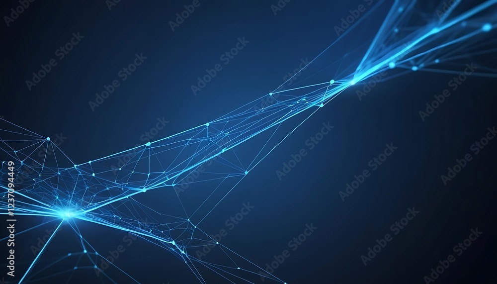 Poster abstract blue network: glowing lines and nodes in a dark space