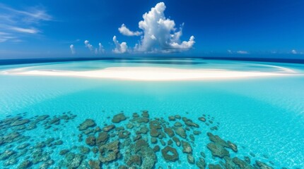 Fototapeta premium Aerial View of a Tropical Sandbar with Crystal Clear Turquoise Waters