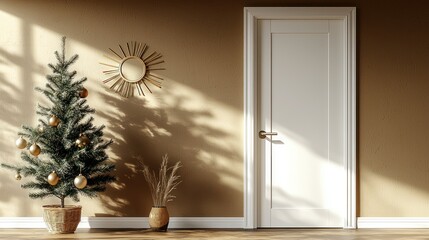 Minimalist Christmas Interior Design: A Sunlit Room with a Decorated Christmas Tree