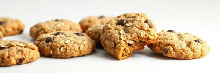 Homemade oatmeal cookies with chocolate chips arranged on a light background for a sweet treat