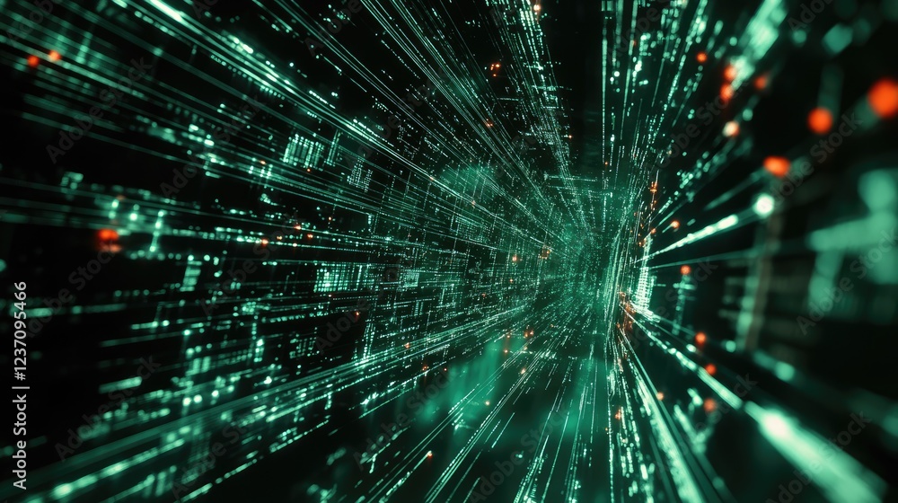 Poster abstract digital tunnel of green data streams