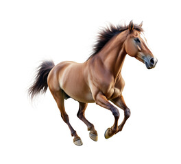 Obraz premium A Majestic Brown Horse in Mid-Gallop with Flowing Mane and Tail, Isolated on Transparent and White Background