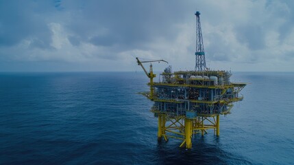 Offshore Oil Rig Platform in the Vast Ocean