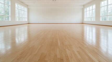 Empty bright room with hardwood floor, large windows, for rent or sale