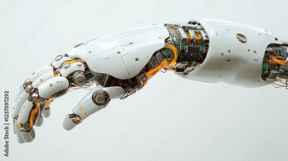Poster futuristic robotic hand with circuitry and sleek design elements