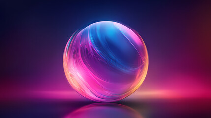 Obraz premium Iridescent soap bubble on dark background with reflective surface and colorful light effects. Iridescent Glow. Illustration