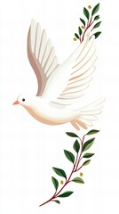 Obraz premium White dove in flight carrying an olive branch. Symbol of peace and hope.