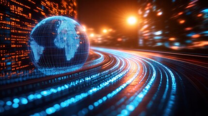Global network speed, digital world, data flow.