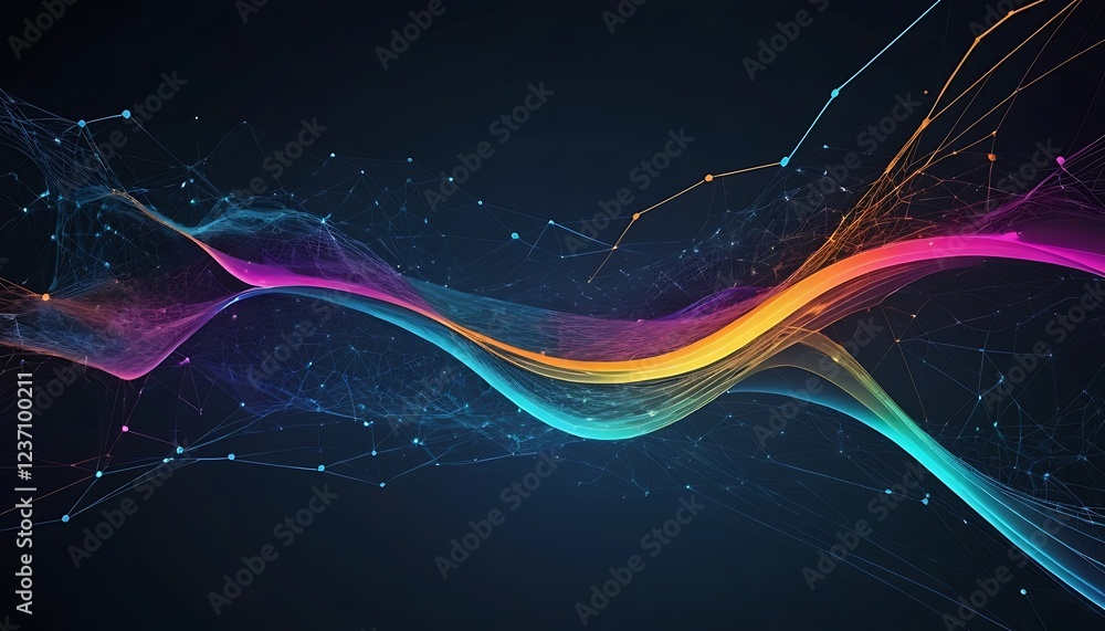Poster abstract colorful waves: a dynamic network of glowing lines