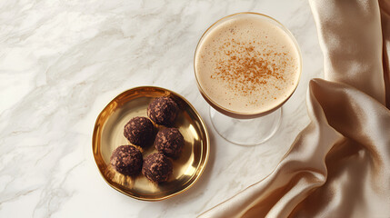 Gourmet chocolate truffles and a creamy cocktail make a decadent treat.