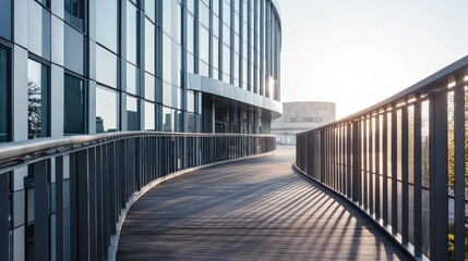Fototapeta premium Modern Architectural Pathway with Curved Design and Glass Facade
